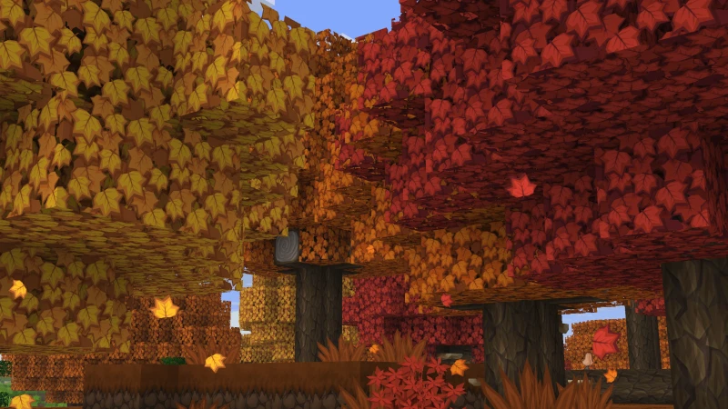 Yellow, orange, and red Poplar leaves with falling leaf particles