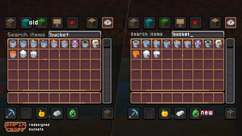 Redesigned bucket items, old vs new