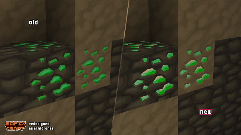 Redesigned emerald ore, old vs new