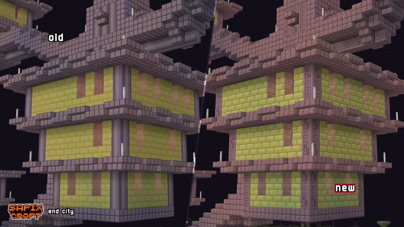 End City with new End Stone Bricks and Purpur, old vs new