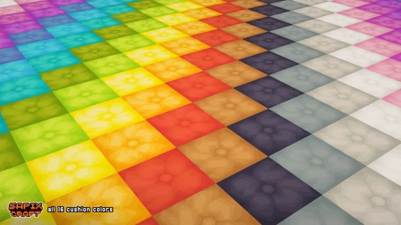 All sixteen cushion colors placed around a cozy camp