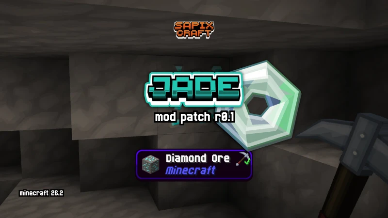 Sapixcraft Jade mod support for block and entity info overlays on Minecraft 26.2