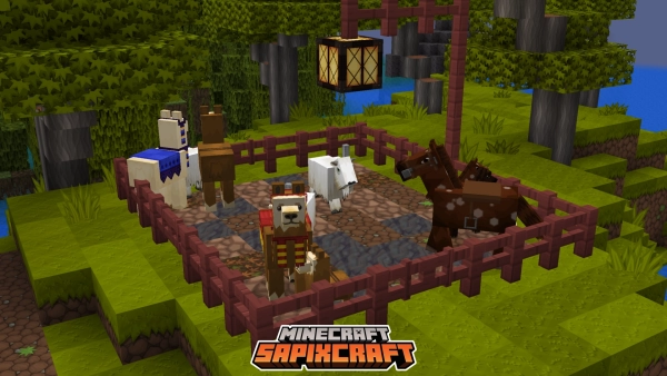 Sapixcraft horse, llama and goat in a mob pen